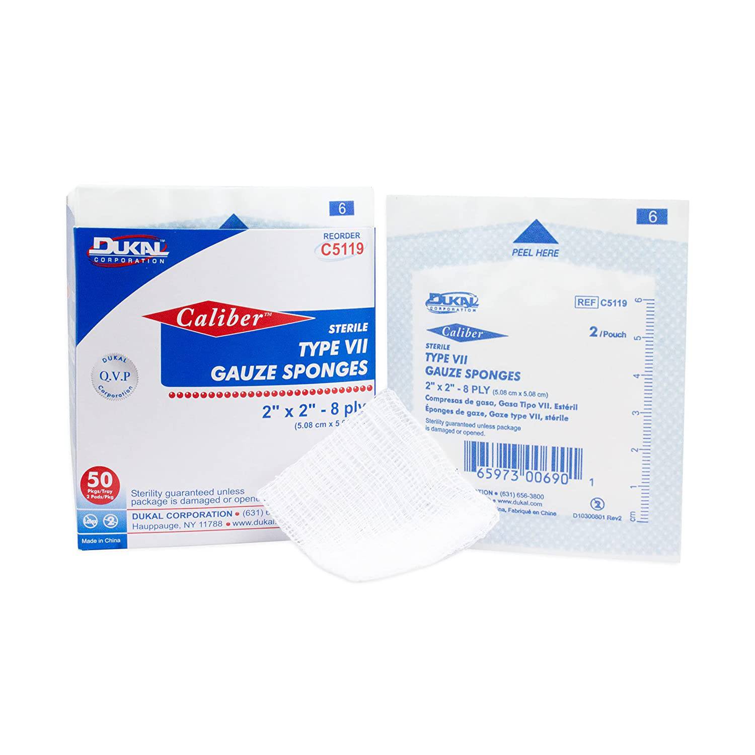 Dukal C5119 Caliber Gauze Sponges, Type VII, Sterile, 2