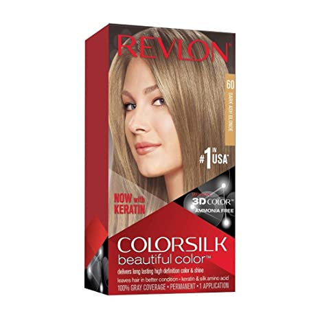 Permanent Hair Color by Revlon, Permanent Hair Dye, Colorsilk with 100% Gray Coverage, Ammonia-Free, Keratin and Amino Acids, 60 Dark Ash Blonde, 4.4 Oz