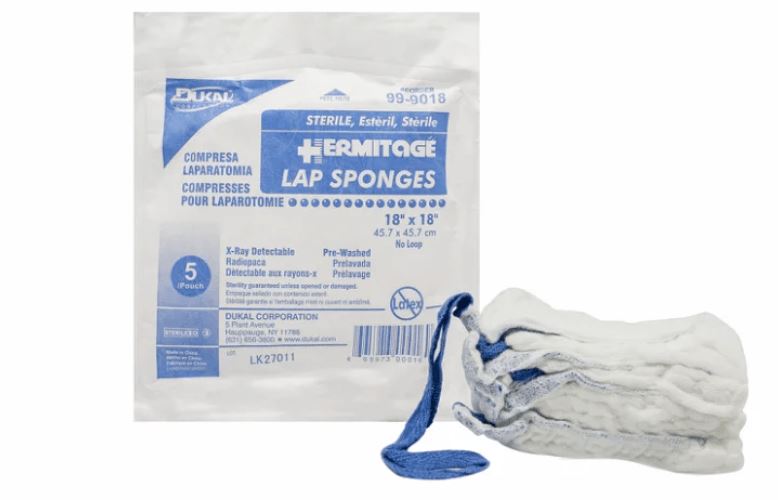 * Dukal10-0018 Surgical Laparotomy Sponge X-Ray Detectable Cotton 18 X 18 Inch 5 Count Pack Sterile (Case of 20 Packs)