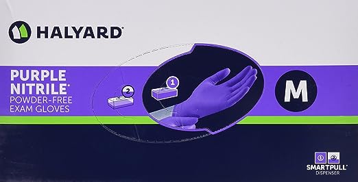 Halyard 55082 Purple Nitrile Exam Gloves, Medium, Powder-Free.