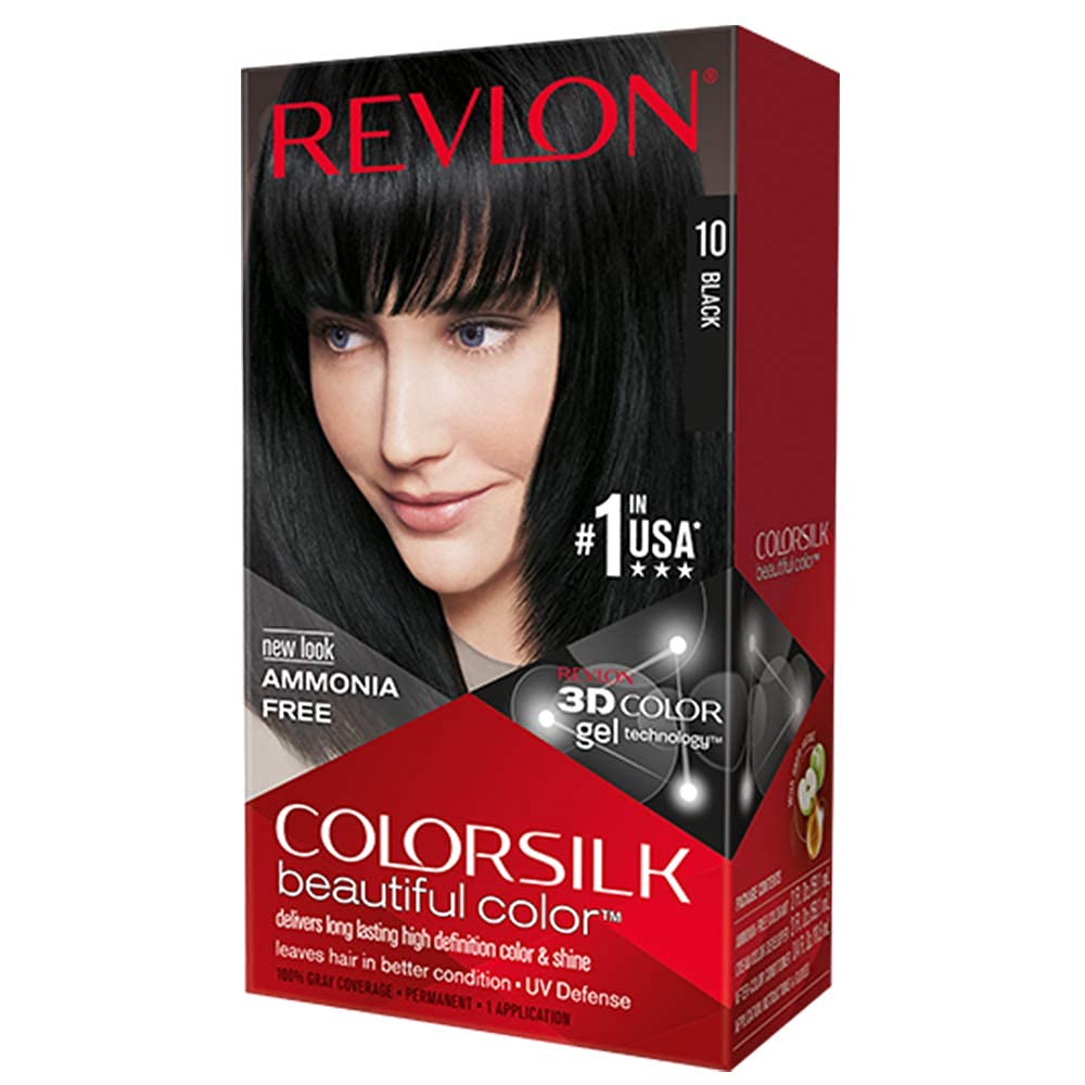 Revlon REV-95100 Permanent Hair Color, Permanent Hair Dye, Colorsilk with 100% Gray Coverage, Ammonia-Free, Keratin and Amino Acids, #10 Black