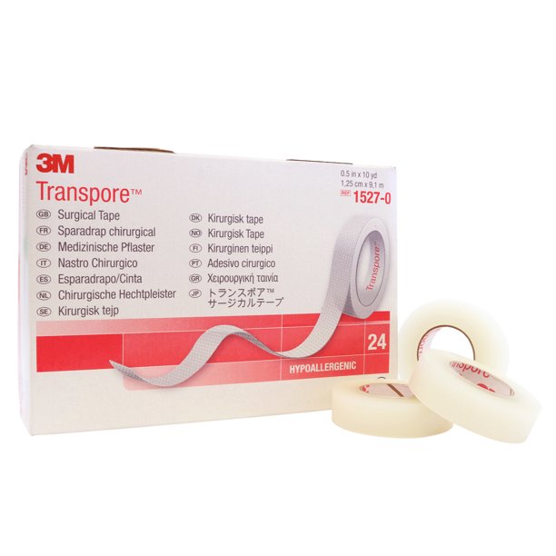 3M 1527-0 Transpore Surgical Tape, 1/2 inch x 10 yard (1,25cm x 9,1m), 24 rolls/box