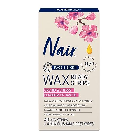 ** Nair Hair Remover Wax Ready Strips for Face & Bikini (40 Strips)