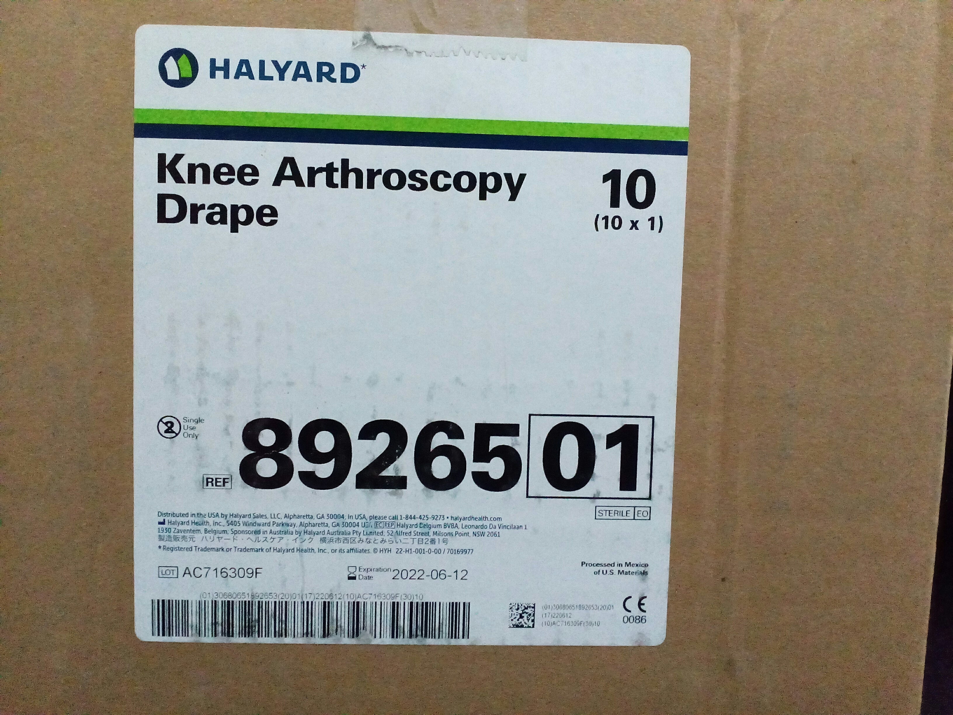 HALYARD 89265 KNEE ARTHROSCOPY DRAPE, STERILE, 90IN. X 124IN. 10/cs