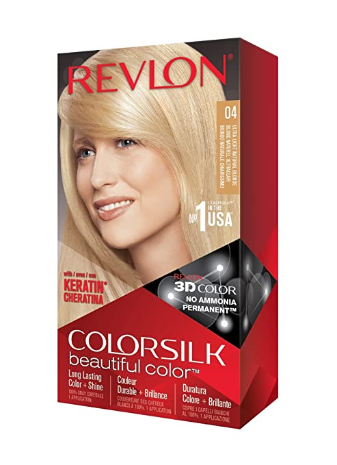 Revlon Permanent Hair Color Permanent Hair Dye Colorsilk with 100% Gray Coverage, Ammonia-Free, Keratin and Amino Acids #04 Ultra Light Natural Blonde 4.4 Oz (Pack of 1)