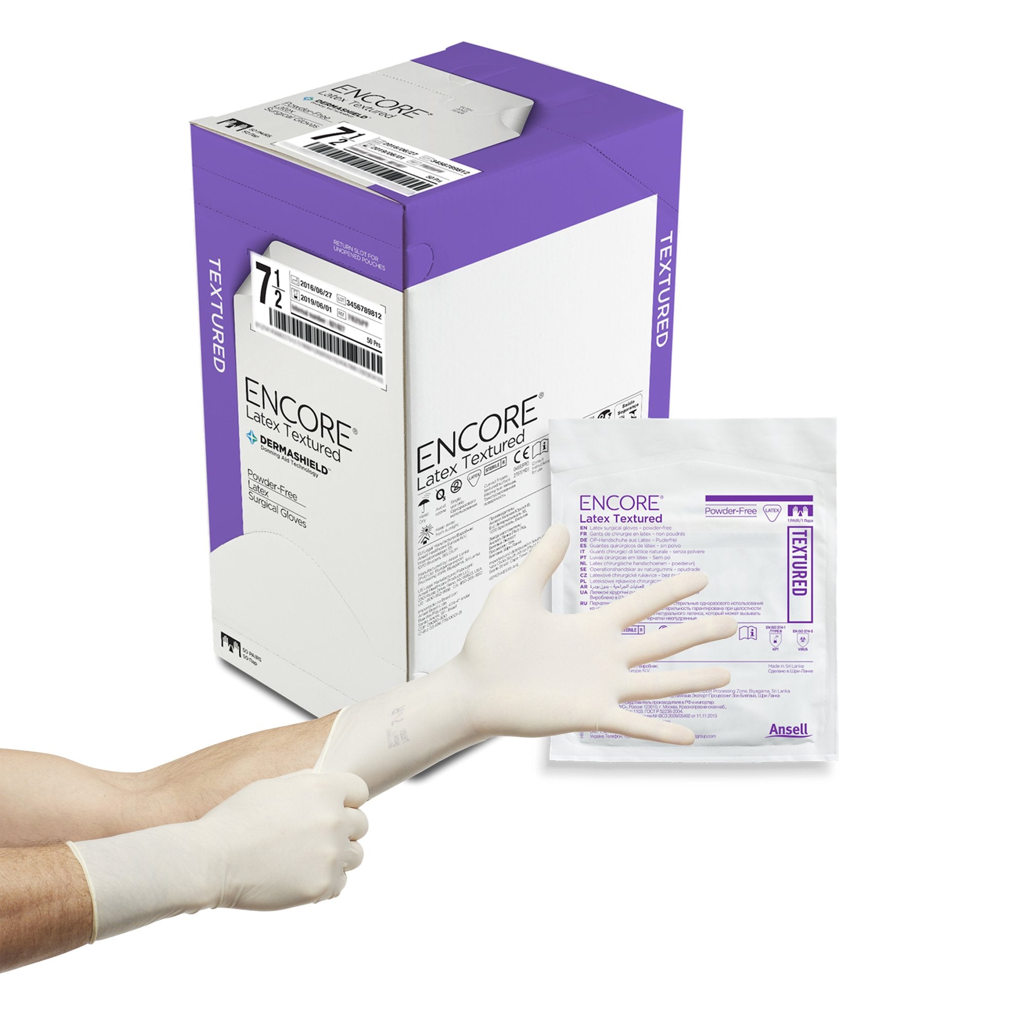 Ansell #5785004 Surgical Glove ENCORE® Latex Textured Size 7.5 Sterile 50/bx