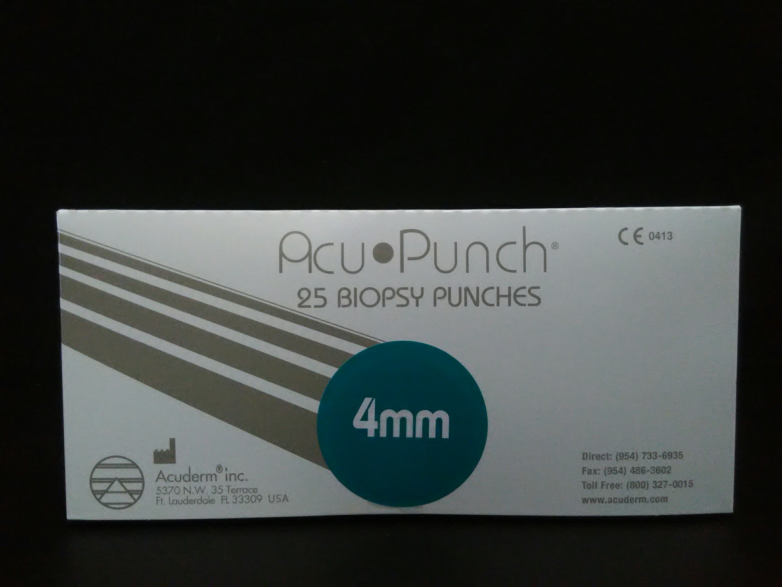 Acuderm P425 Biopsy Punch Dermal Acu-Punch 4Mm Ribbed Hollow Handle Ss Bld Disp Strl 25/Bx