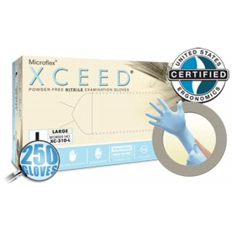 Ansell Microflex XCEED Powder-Free Nitrile Exam Gloves, Size S, 250/bx