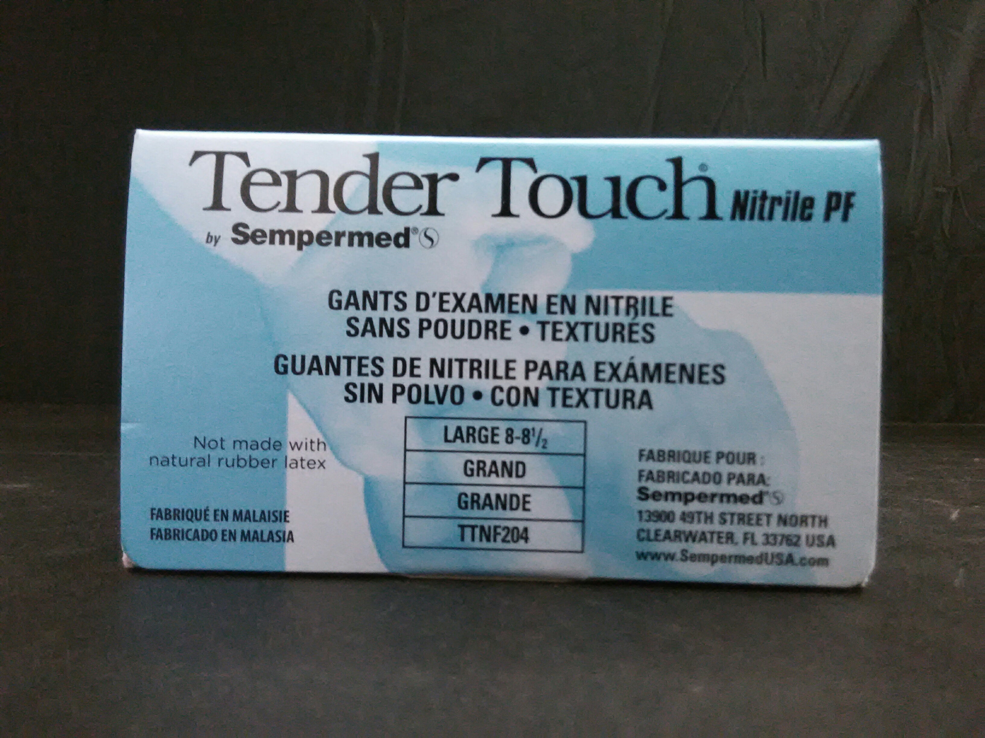 Sempermed TTNF204 Tender Touch Nitrile Glove, Powder-Free, 4 mil, Large, Blue, Pack of 200