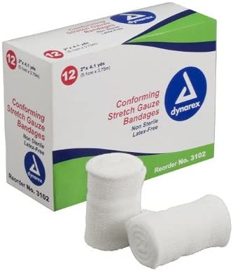 Dynarex 3102 Conforming Stretch Gauze Bandage 2 Inch x 4.1 Yard (Box of 12)