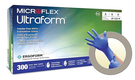 Ansell Microflex UF524M Ultraform Powder Free Nitrile Glove Size Medium Box of 300