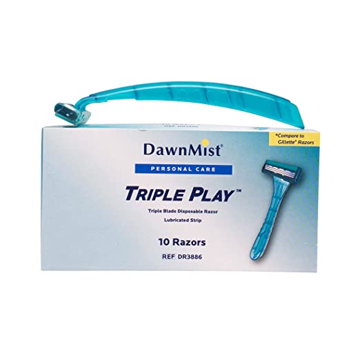 Dawn Mist DR3886 Triple Play Facial Razor Teal Handle with Clear Plastic Guard (Box of 10)