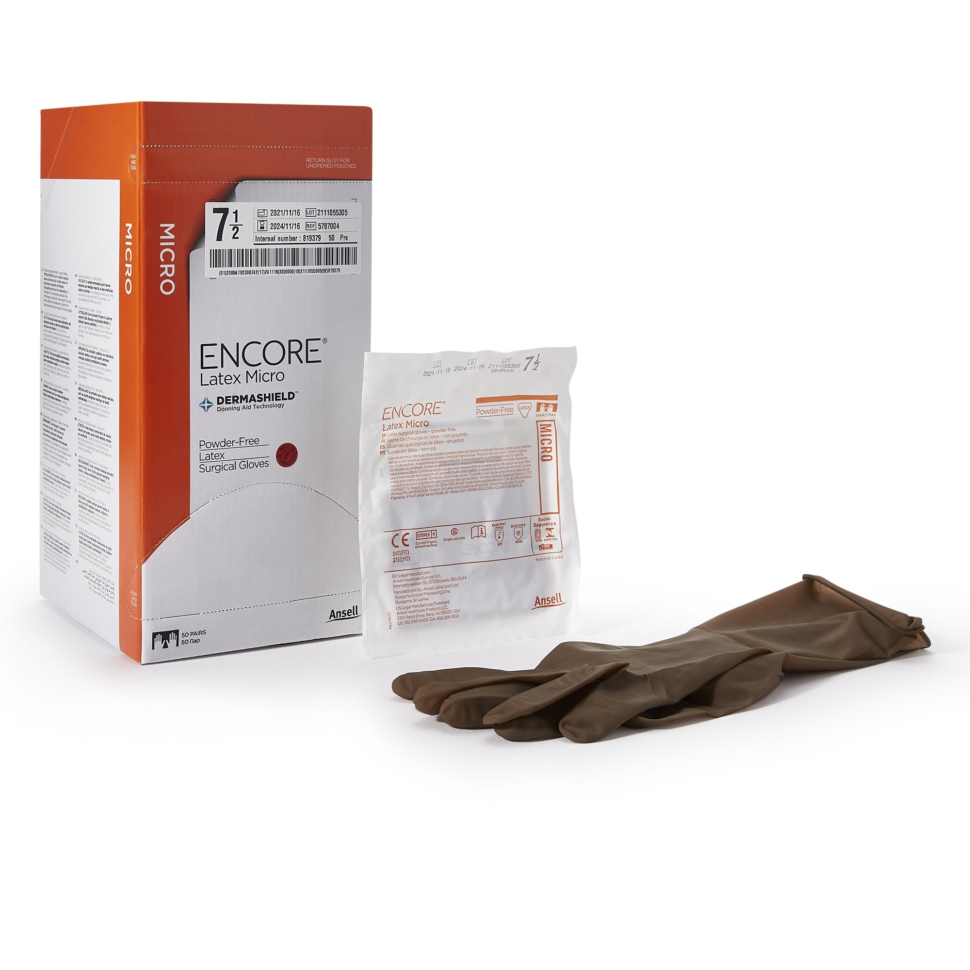 Ansell #5787004 Surgical Glove ENCORE® Latex Micro Size 7.5 50/bx