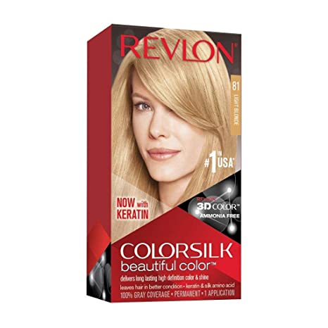 REVLON Colorsilk Beautiful Color Permanent Hair Color with 3D Gel Technology & Keratin, 100% Gray Coverage Hair Dye, 81 Light Blonde