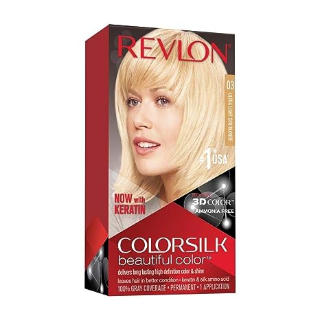 Revlon REV-26036 Permanent Hair Color, Permanent Hair Dye, Colorsilk with 100% Gray Coverage, Ammonia-Free, Keratin and Amino Acids, #03 Ultra Light Sun Blonde