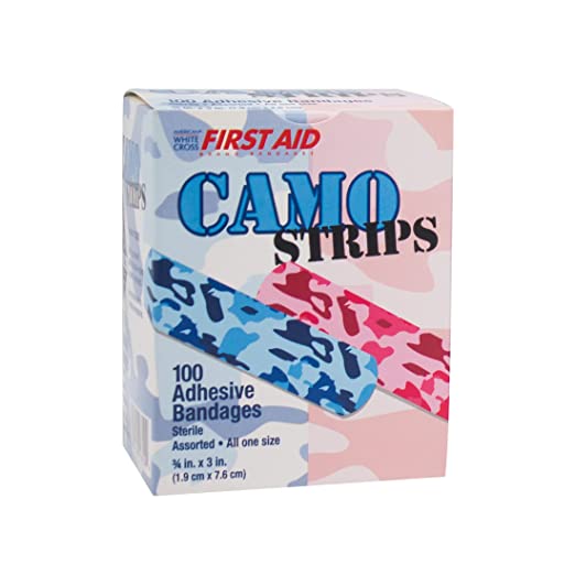 American White Cross Designer Adhesive Bandages, Sterile, Blue and Pink Camo, 3 per 4