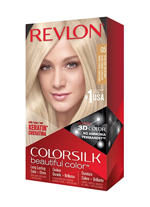 Permanent Hair Color by Revlon, Permanent Hair Dye, Colorsilk with 100% Gray Coverage, Ammonia-Free, Keratin and Amino Acids, 05 Ultra Light Ash Blonde, 4.4 Oz