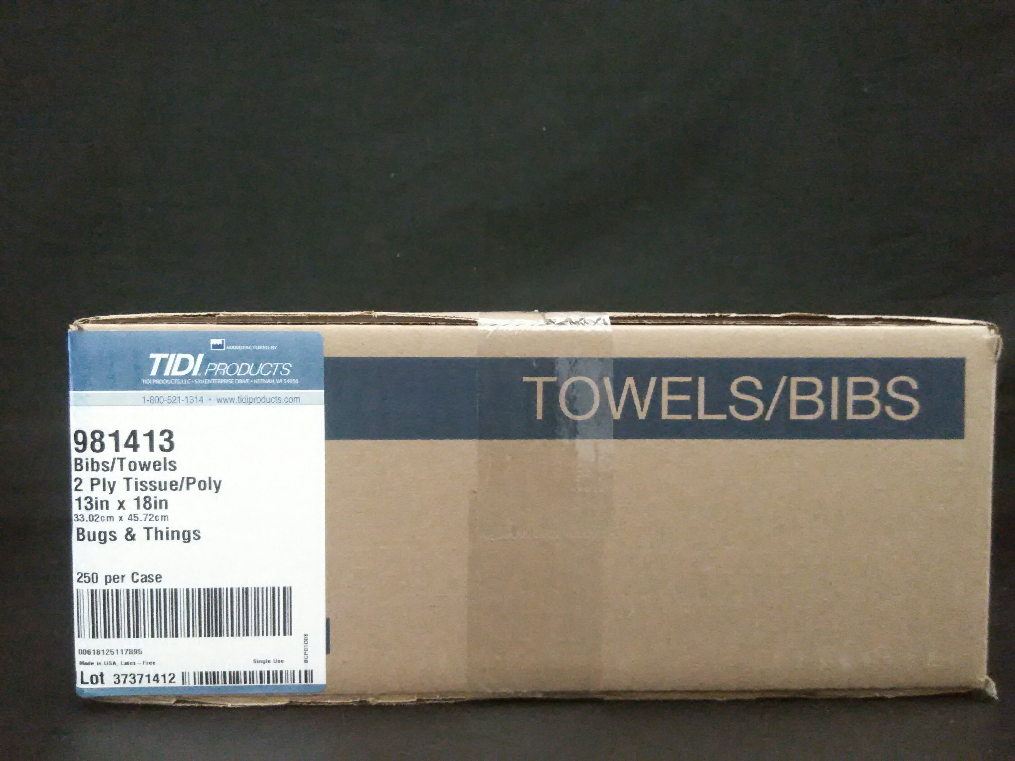 981413 TIDI Towels, 13in x 18in, Bugs & Things, 250 per Case, 2 Ply Tissue + Poly, Made in USA, Latex-Free