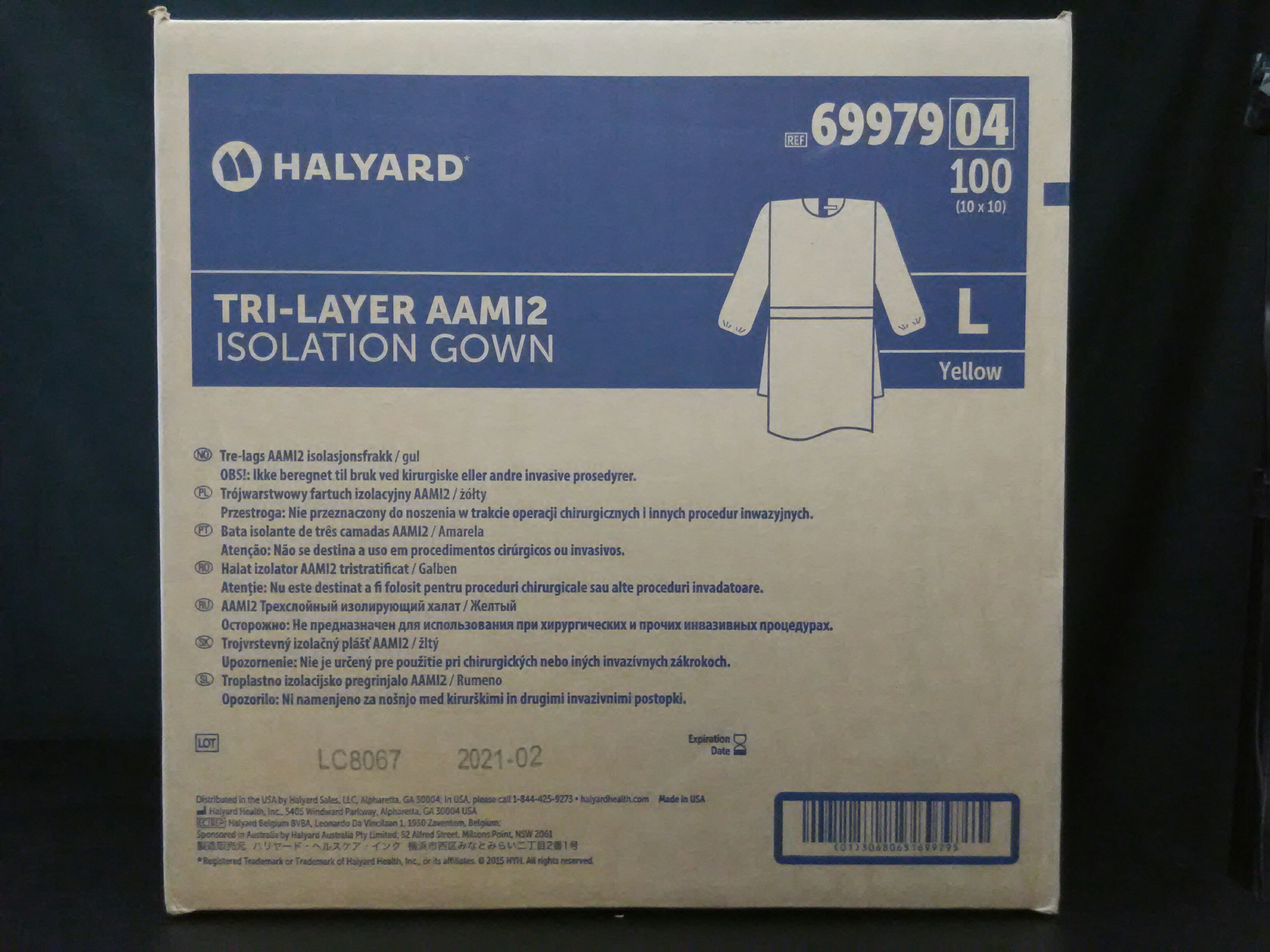 HALYARD 69979 KIMBERLY-CLARK Control* Cover Gown, Universal Size, Yellow, Elastic Cuff, Tape-Tab Neck Closure 100/cs