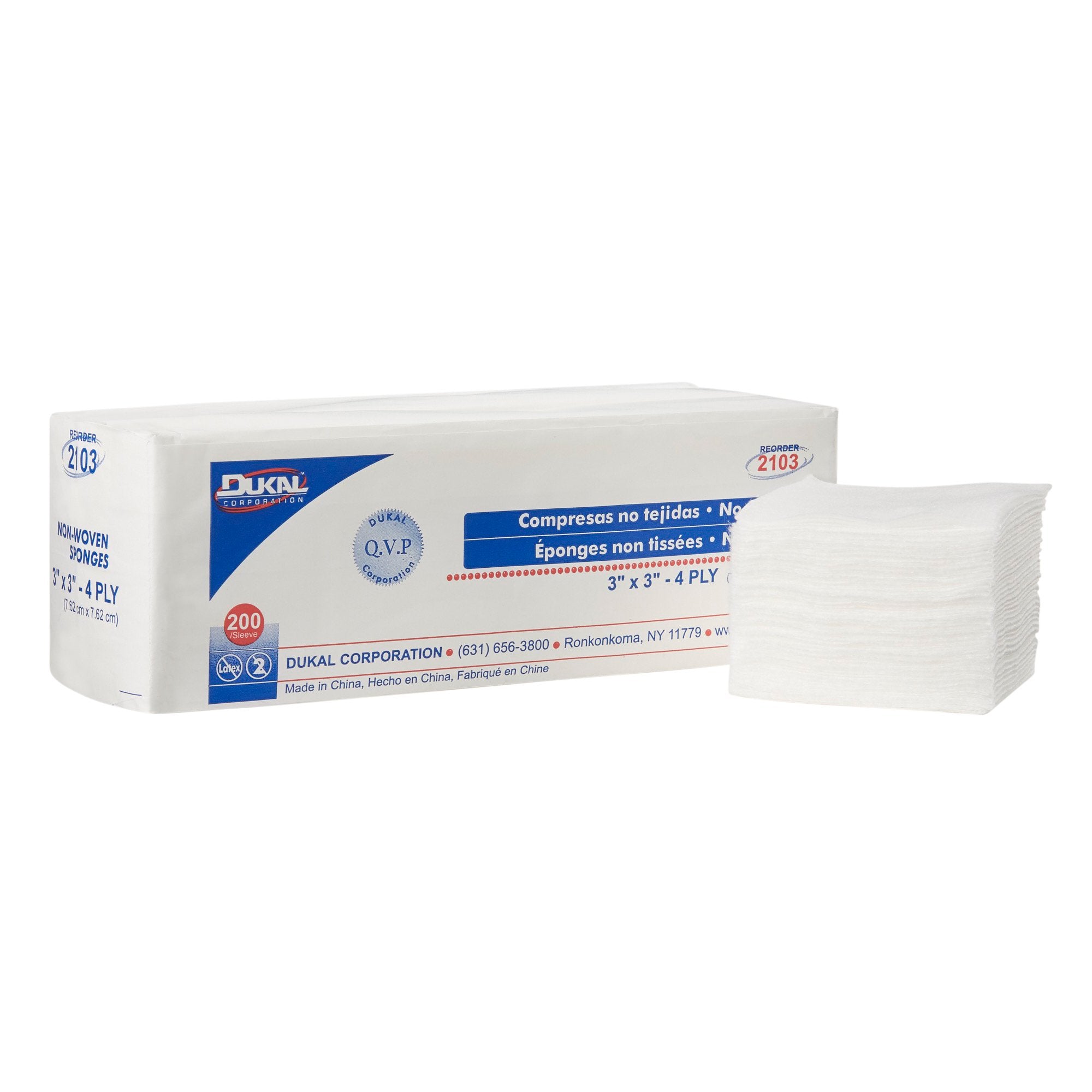 Dukal 2103 Nonwoven Sponge Clinisorb 3 X 3 Inch NonSterile 4-Ply Square (Pack of 4000)