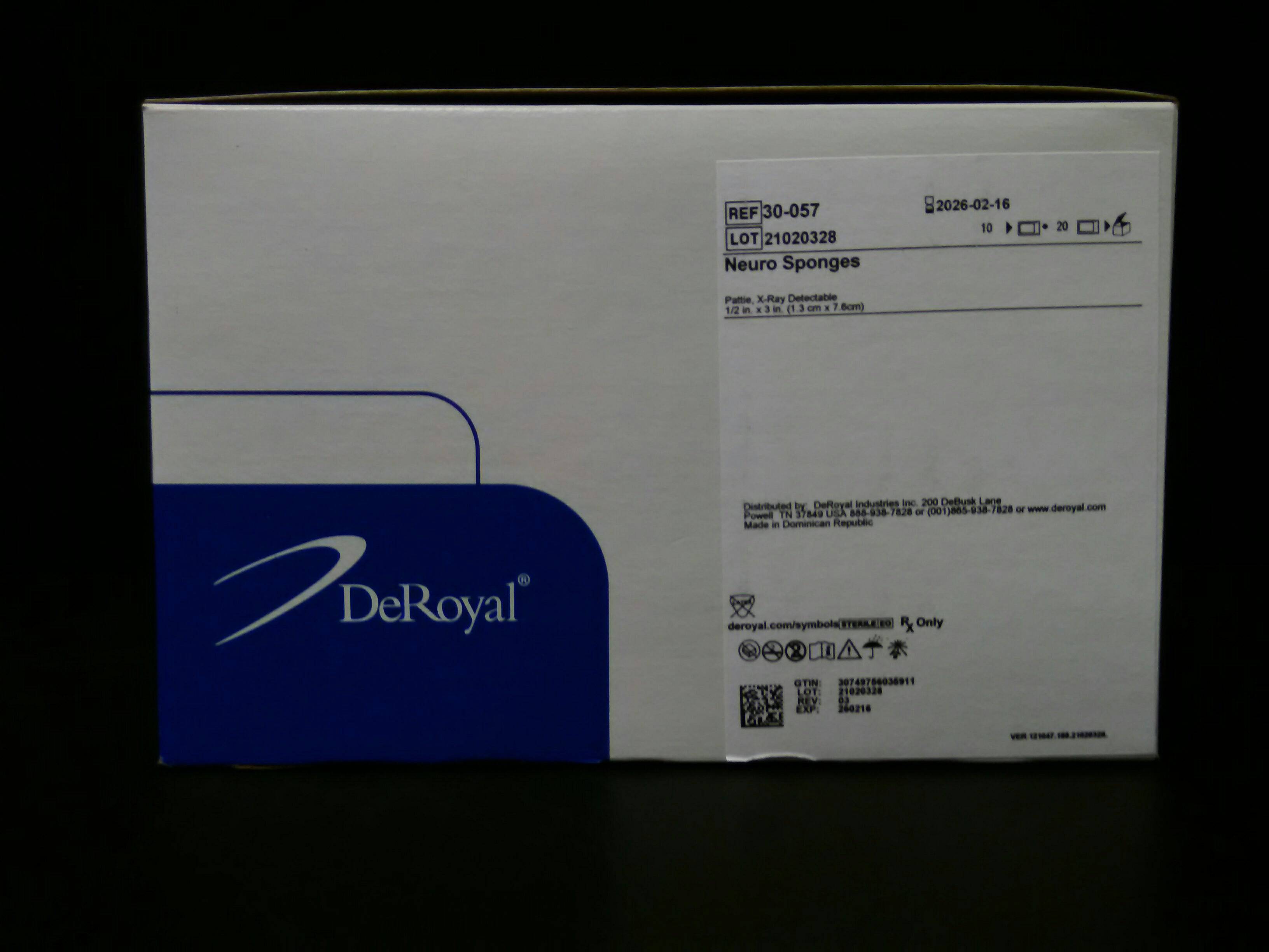 DEROYAL 30-057 NEURO SPNG-1/2X3