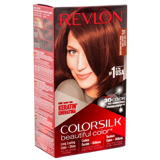 Revlon Permanent Hair Dye Colorsilk with 100% Gray Coverage, Ammonia-Free, Keratin and Amino Acids, #31 Dark Auburn, 4.4 Oz (Pack of 2)