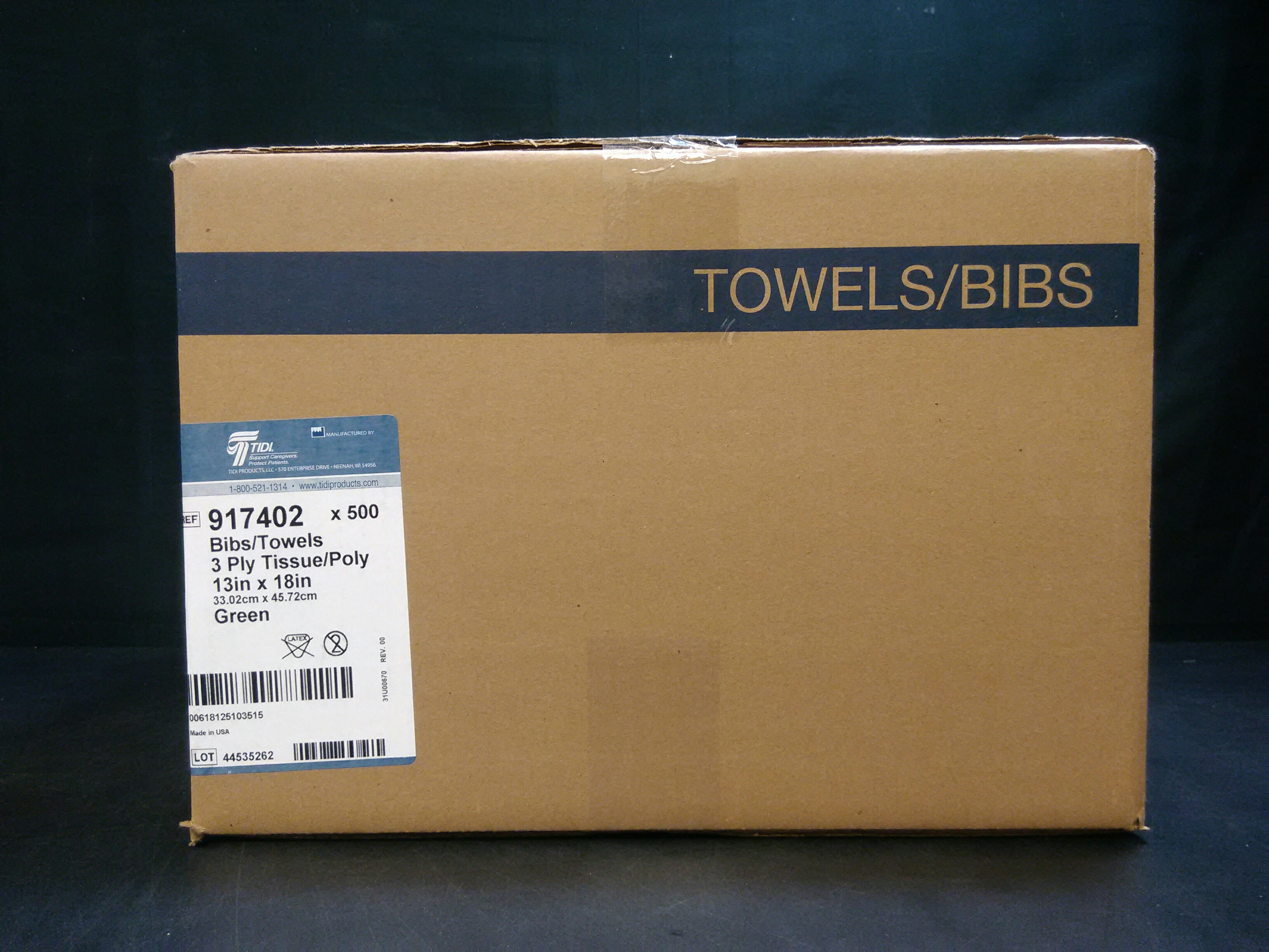 TIDI 917402 3ply tissue, poly bib Green 13'x 18'