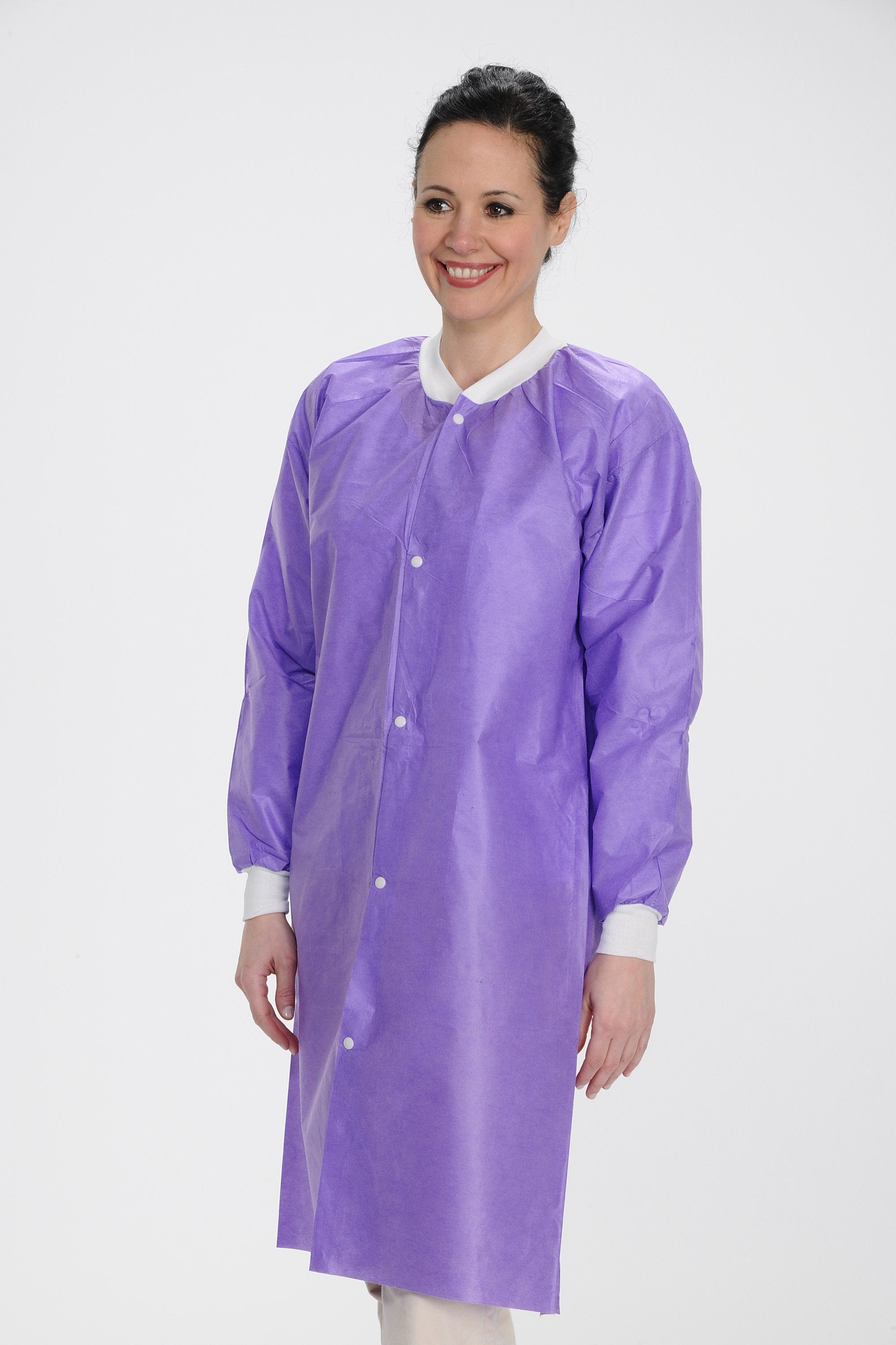 ValuMax 3660PPL Extra-Safe, Wrinkle-Free, Noble Looking Disposable SMS Knee Length Lab Coat, Purple, L, Pack of 10