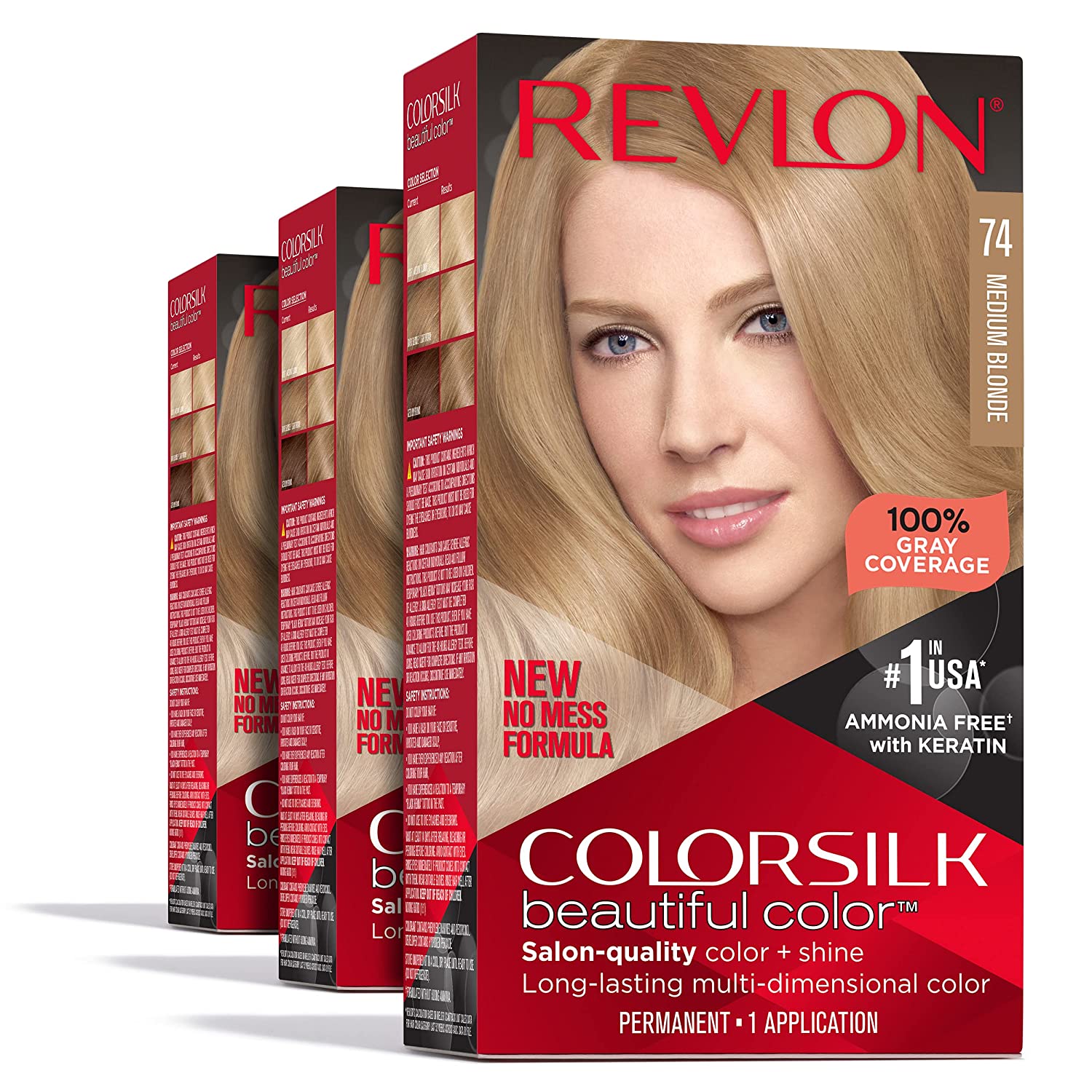 Permanent Hair Color by Revlon #74 Medium Blonde (Pack of 3)