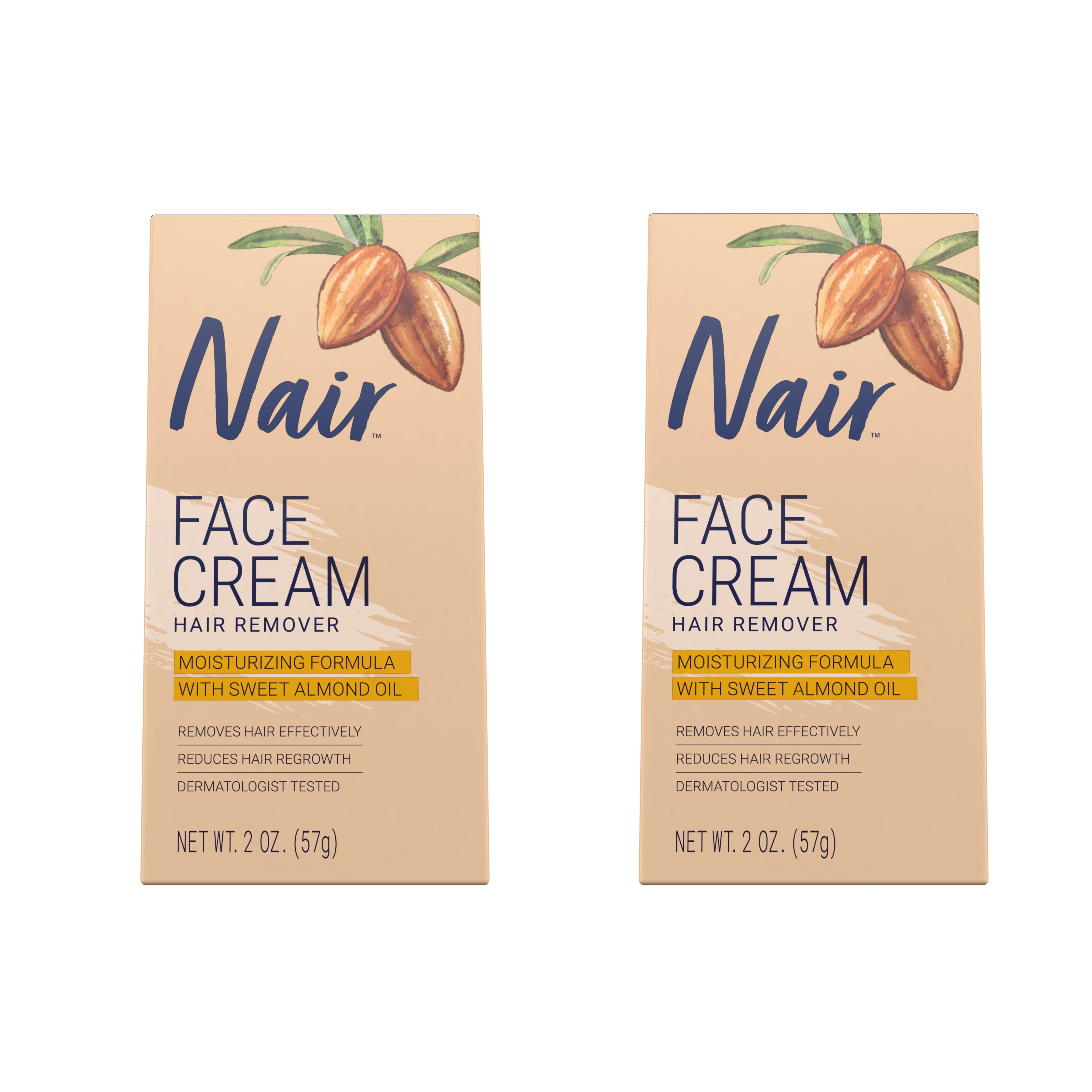 Kit Nair CHD-20084 Hair Remover Moisturizing Face Cream with Sweet Almond Oil 2 oz (Pack of 2)