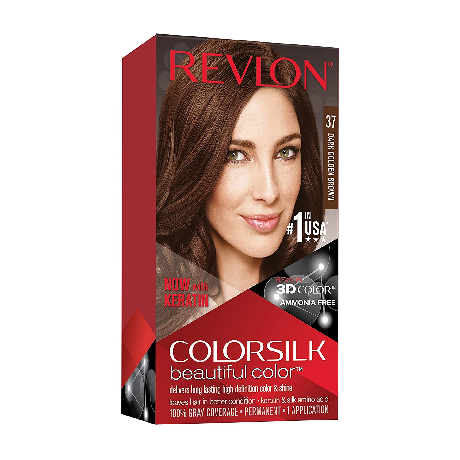 Revlon ColorSilk Beautiful Color Permanent Color #37 Dark Golden Brown, Pack of 2