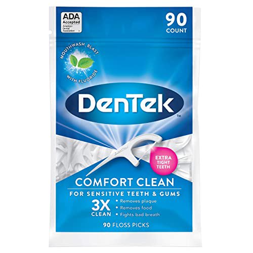 DenTek Comfort Clean Sensitive Gums Floss Picks, Soft & Silky Ribbon, 90 Count (Pack of 2)