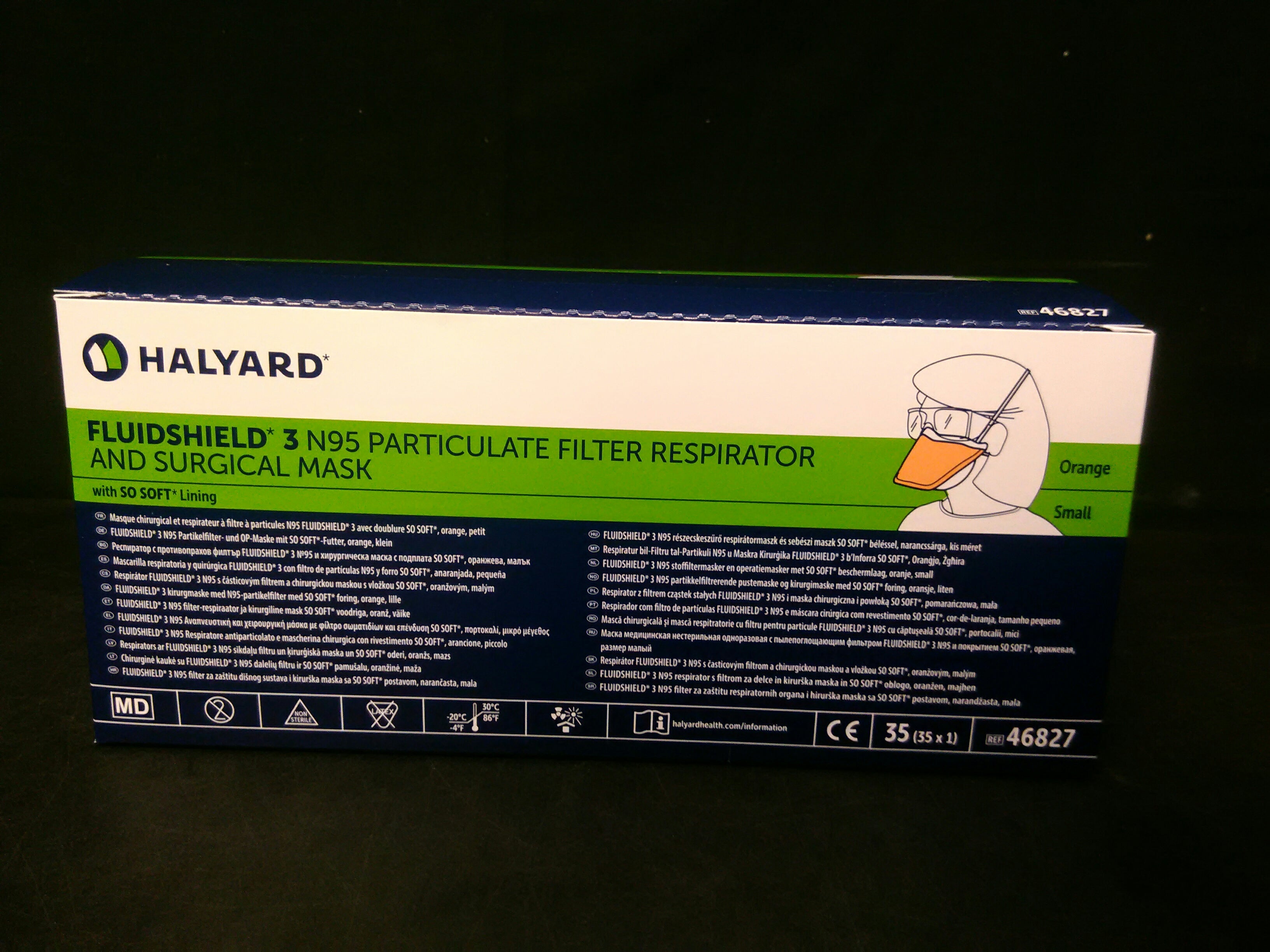 HALYARD 46827 FLUIDSHIELD??? PFR95??? N95 PARTIC. FILTER RESPIRATOR & SURG. MASK, POUCH (SMALL)