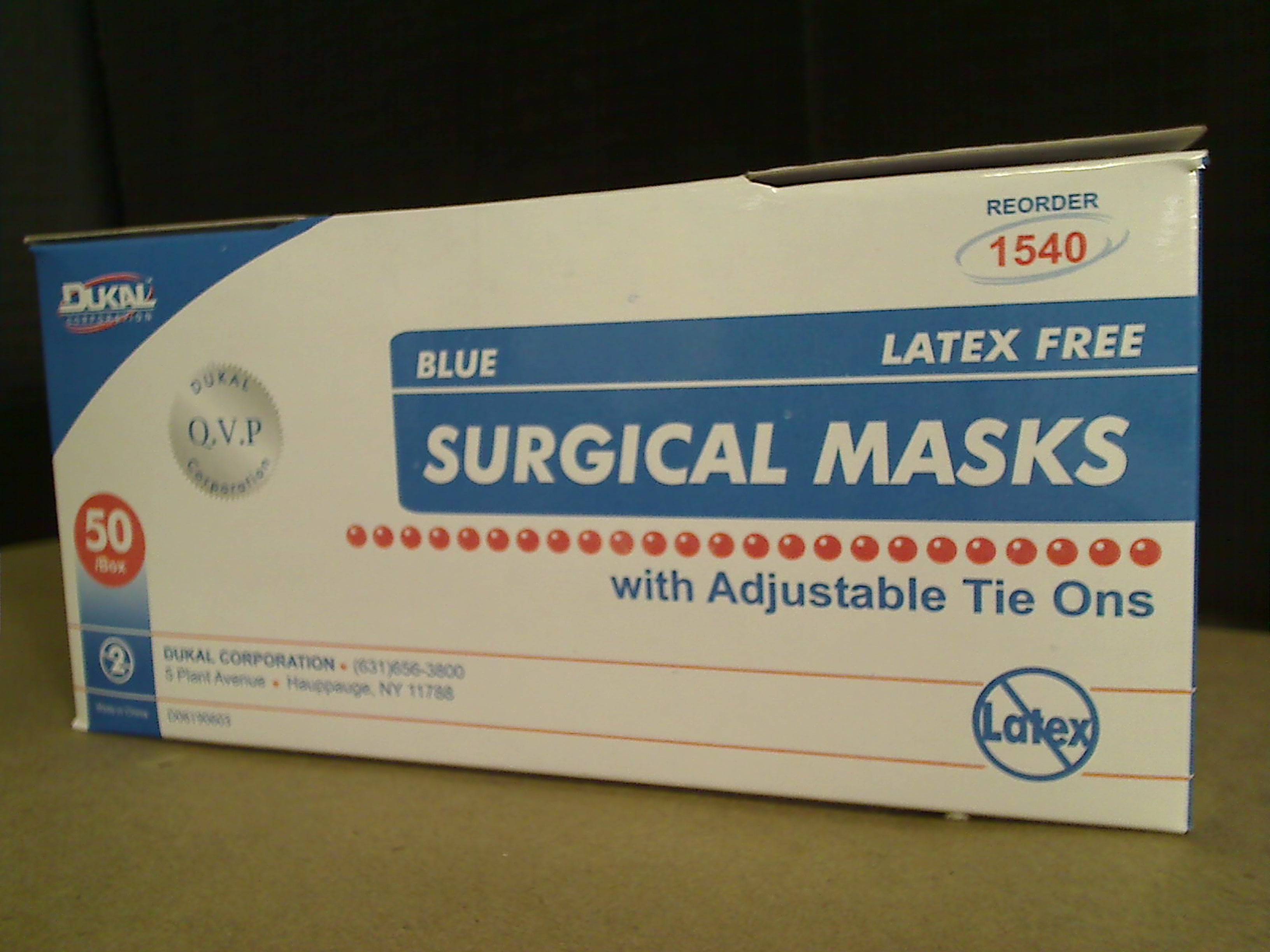 DUKAL 1540 Surgical Mask w/Tie, Blue