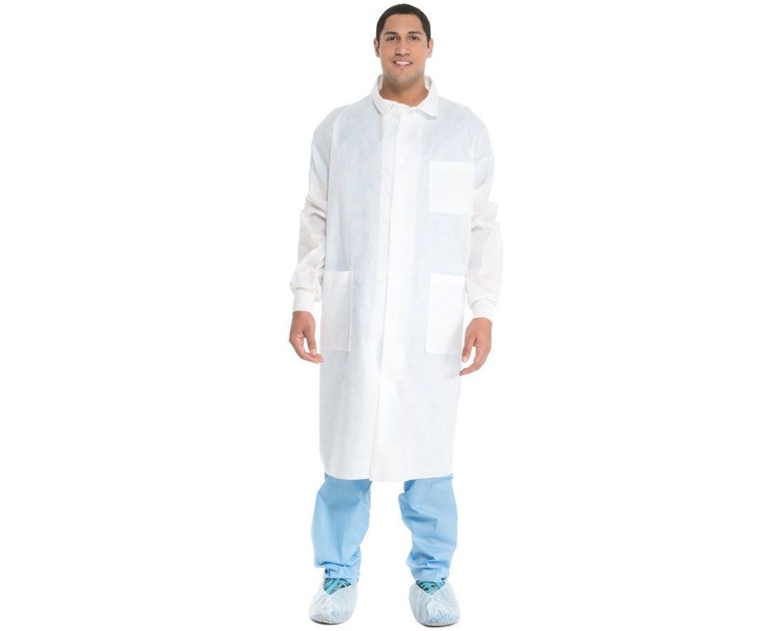 Halyard 10044 Lab Coat White 2X-Large Knee Length Disposable (Case of 10)