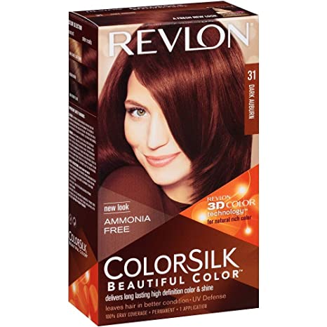 Revlon Permanent Hair Dye Colorsilk with 100% Gray Coverage, Ammonia-Free, Keratin and Amino Acids, #31 Dark Auburn, 4.4 Oz (Pack of 5)